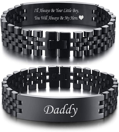 VNOX Masculine Watch Band Stainless Steel Link Bracelet Personalized Engraved DAD Jewelry Gift for Men DAD Father