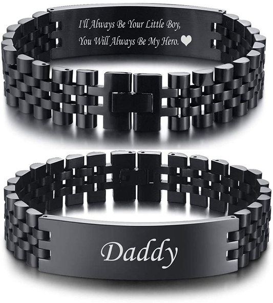 VNOX Masculine Watch Band Stainless Steel Link Bracelet Personalized Engraved DAD Jewelry Gift for Men DAD Father