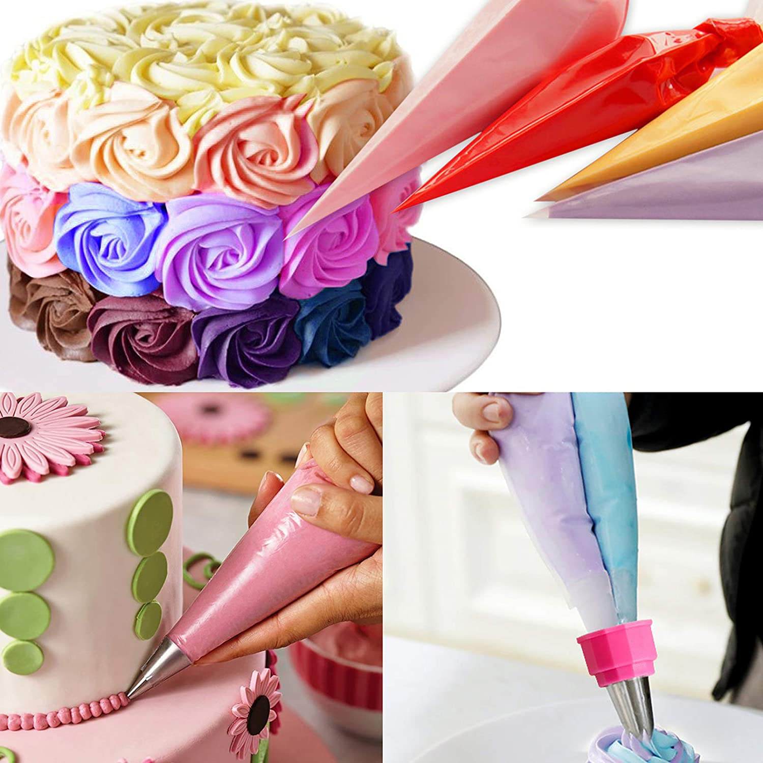 Weetiee Pastry Piping Bags -100 Pack-12-Inch Disposable Cake Decorating Bags Anti-Burst Cupcake Icing Bags for all Size Tips Couplers and Baking Cookies Candy Supplies Kits - Bonus 2 Couplers