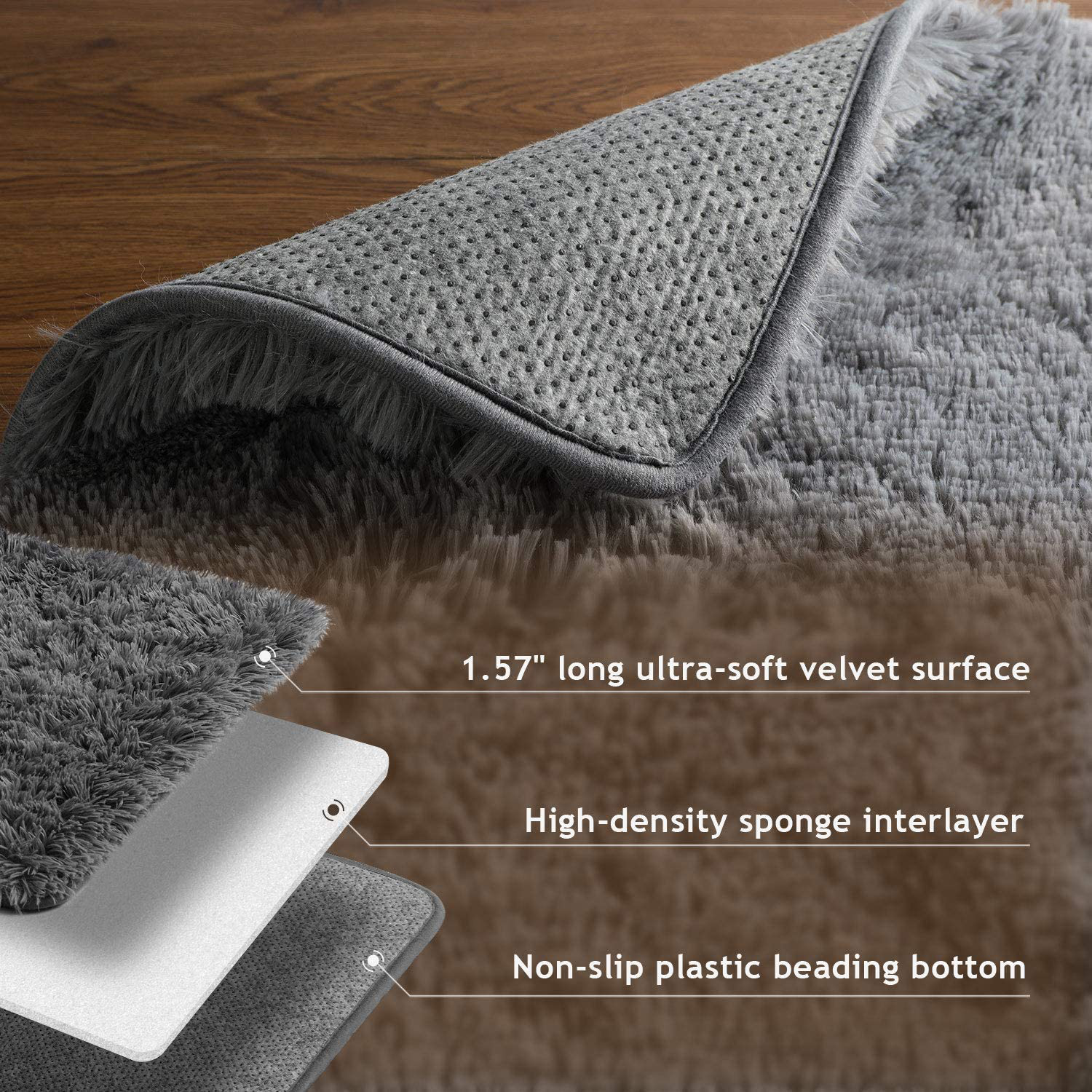 Ophanie Rugs for Bedroom, Fluffy Shag Fuzzy Soft Carpet, Plush Shaggy Bedside Area Rug, Indoor Floor Living Room Carpet for Kids Boys Dorm Home Decor Aesthetic, Nursery, 4 x 5.3 Feet Black and Grey