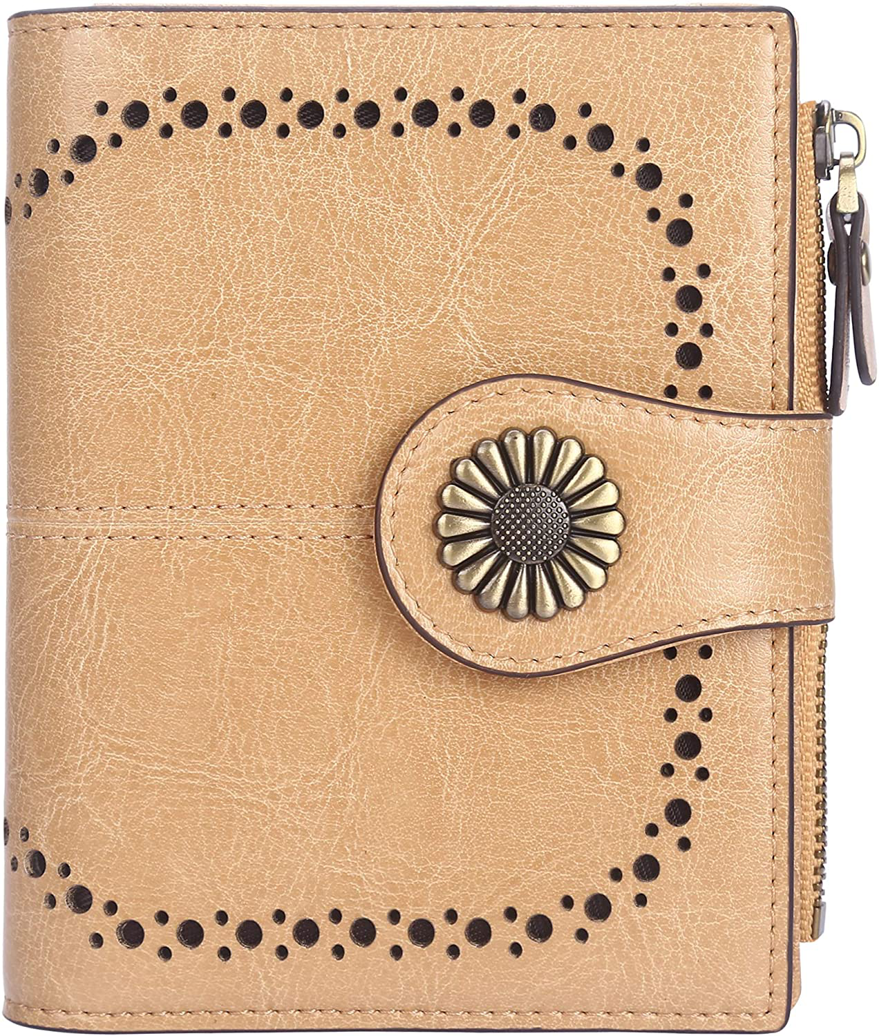 Lavemi Womens Leather Wallet RFID Blocking Small Bifold Compact Credit Card Case Purse for Women with ID Window Zipper Pocket