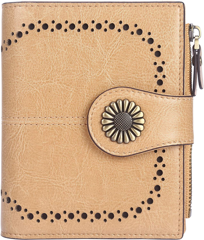 Lavemi Womens Leather Wallet RFID Blocking Small Bifold Compact Credit Card Case Purse for Women with ID Window Zipper Pocket