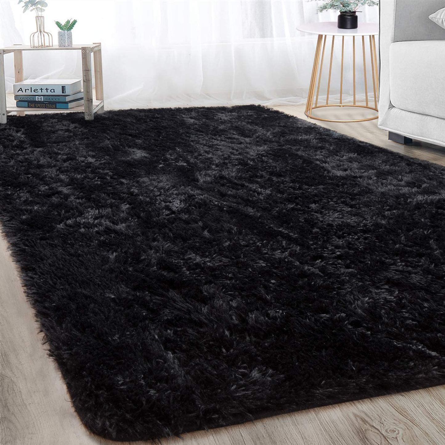 Merelax Soft Modern Indoor Large Shaggy Rug for Bedroom Livingroom Dorm Kids Room Home Decorative, Non-Slip Plush Fluffy Furry Fur Area Rugs Comfy Nursery Accent Floor Carpet 5x8 Feet, Grey-Purple