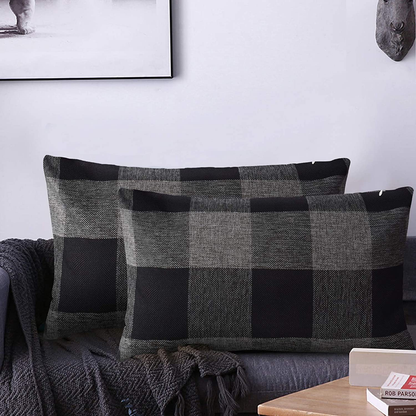 Set of 2 Lumbar Throw Pillow Covers Farmhouse Classic Retro Checkers Plaids Cotton Linen Decorative Square Pillowcase Cushion Cover for Sofa Bedroom Car