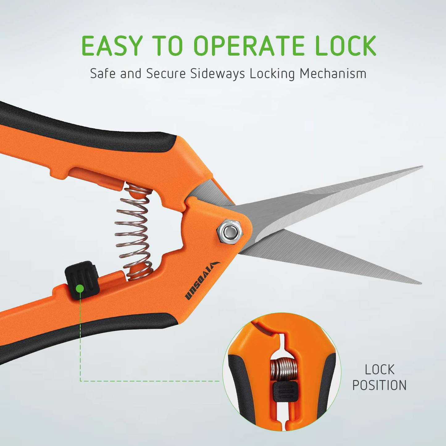VIVOSUN 6.5 Inch Gardening Hand Pruner Pruning Shear with Straight Stainless Steel Blades Orange