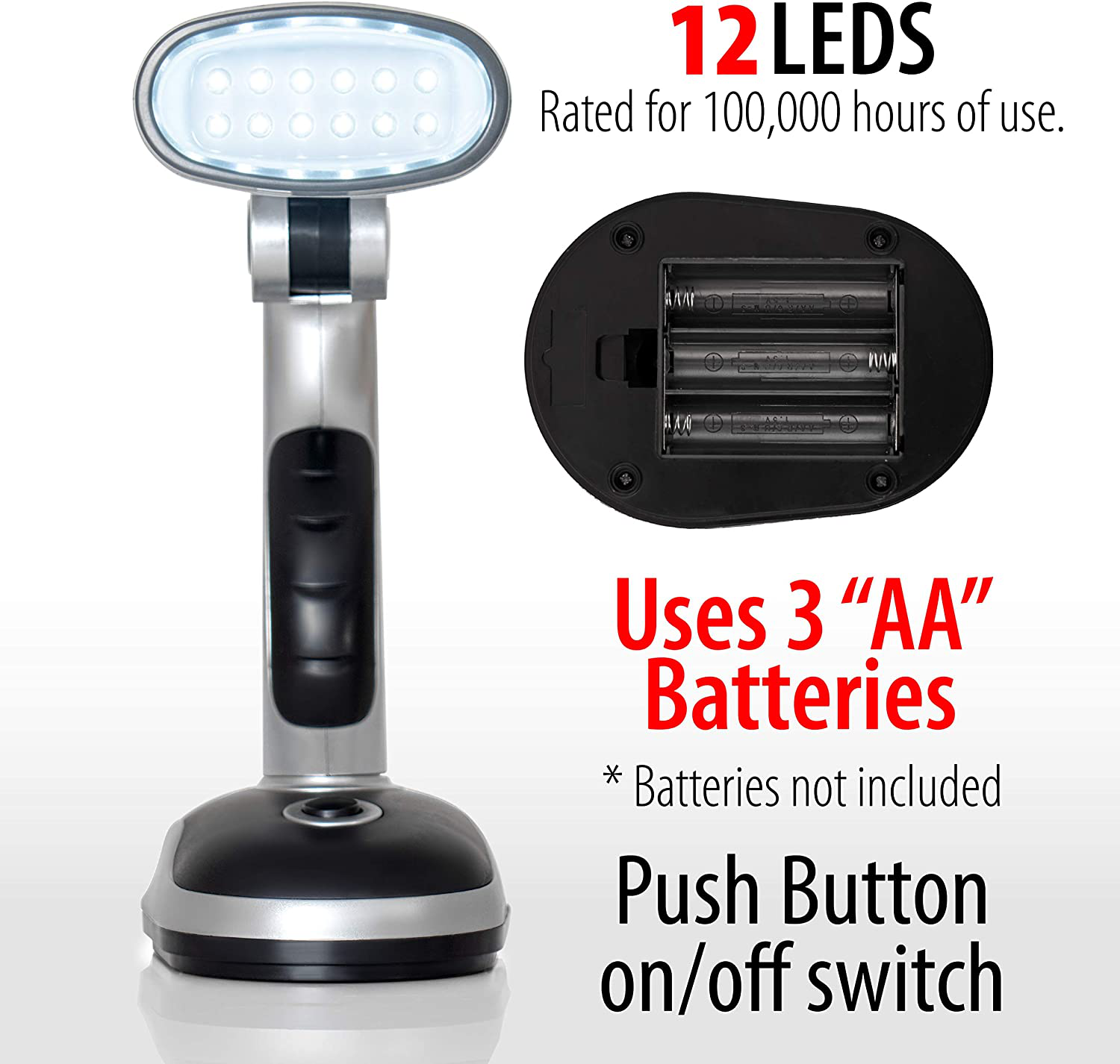 Mitaki-Japan ELDSKLT Lights 12-Bulb Led Desk Lamp, 7-7/8" x 3" x 4-1/4", Silver/Black