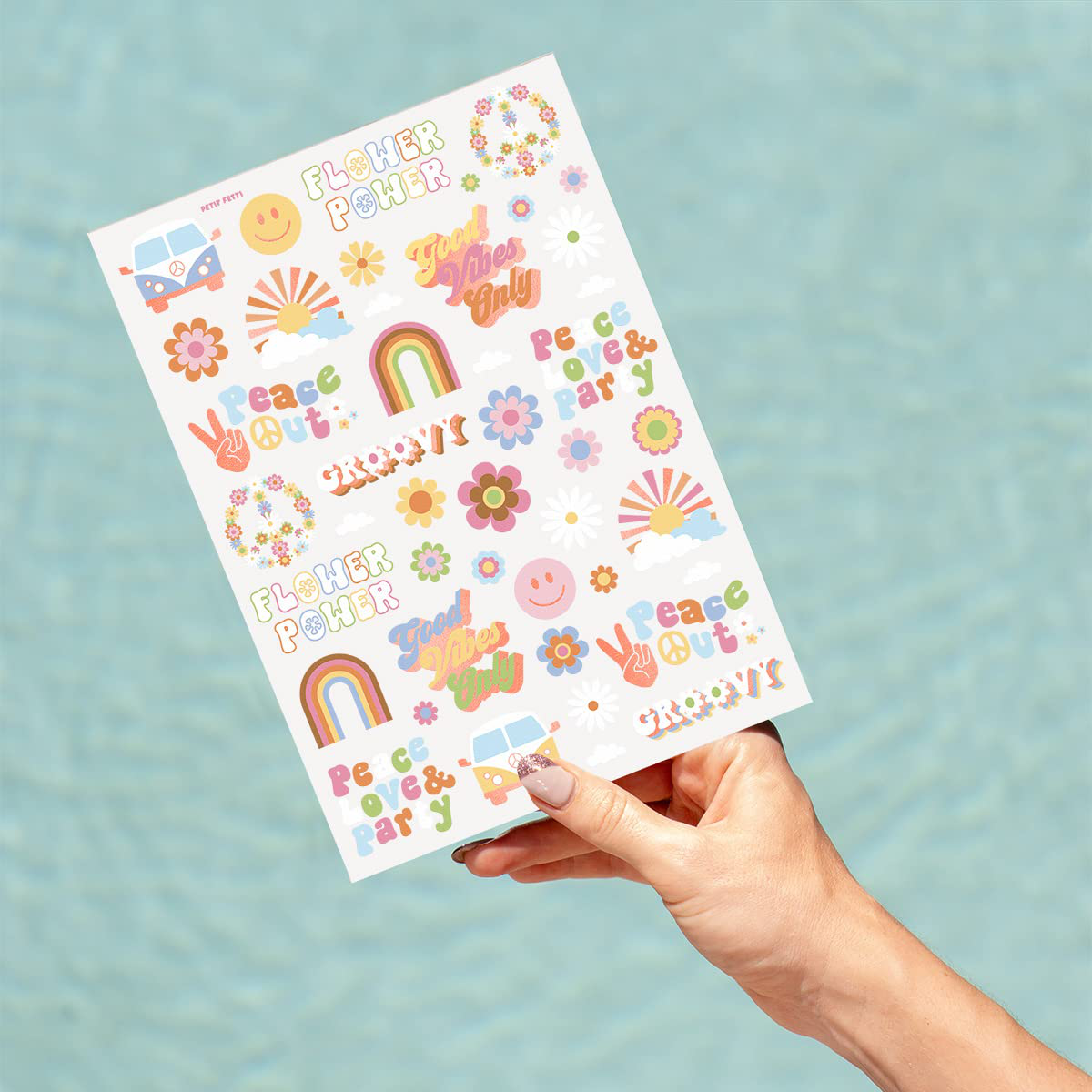 Groovy 70s Temporary Tattoos - 48 Glitter Styles
