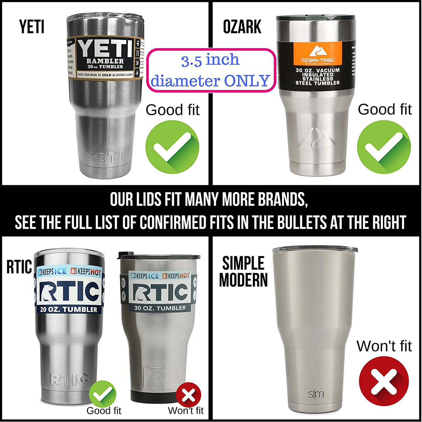 1 Yeti Lids 20/10 oz Spill Proof - No Leak Splash Resistant Vacuum Replacement Black Locking Closure 1 Lid for Tumbler, Fits Ozark Lids Open/Close 3 Inch Diameter by C&Berg