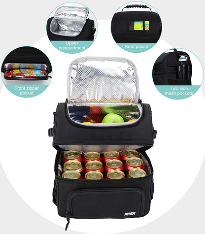 MIER Dual Compartment Lunch Bag Tote with Shoulder Strap for Men and Women Insulated Leakproof Cooler Bag, Grey