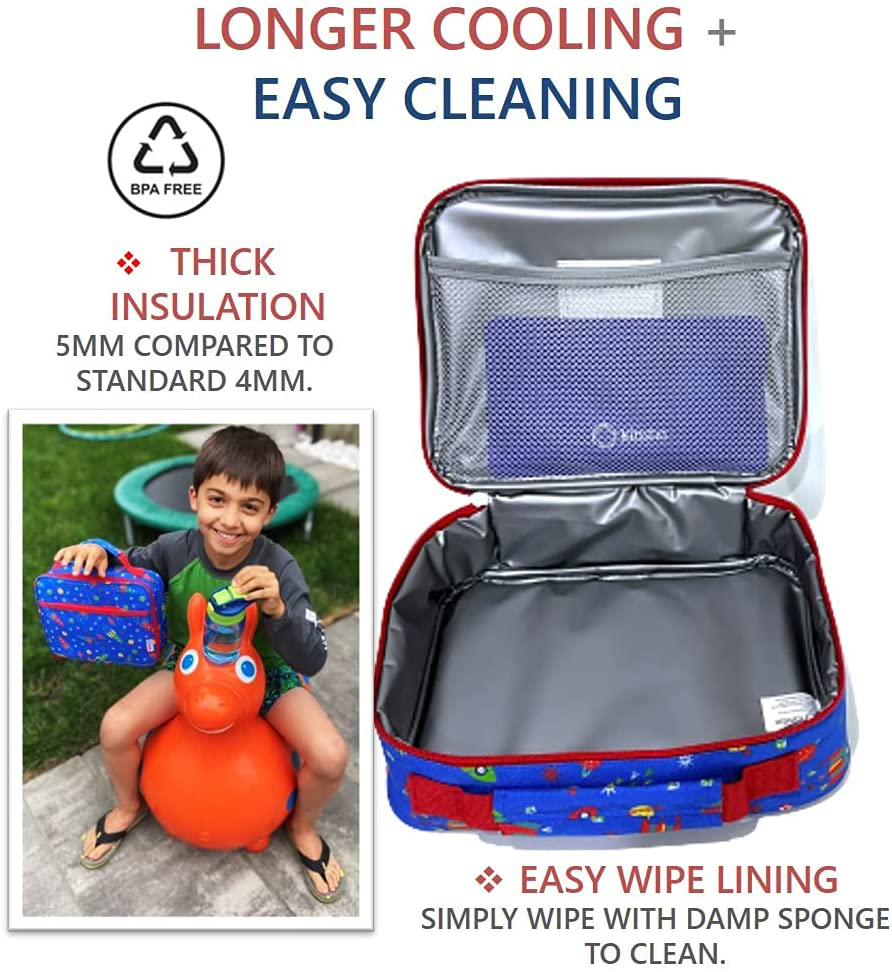 Lunch Box with Water Bottle and Ice Pack Set, Kids Lunch-Bag Set for Toddler Daycare of School, Boys Container for Lunches, Blue Space Rocket