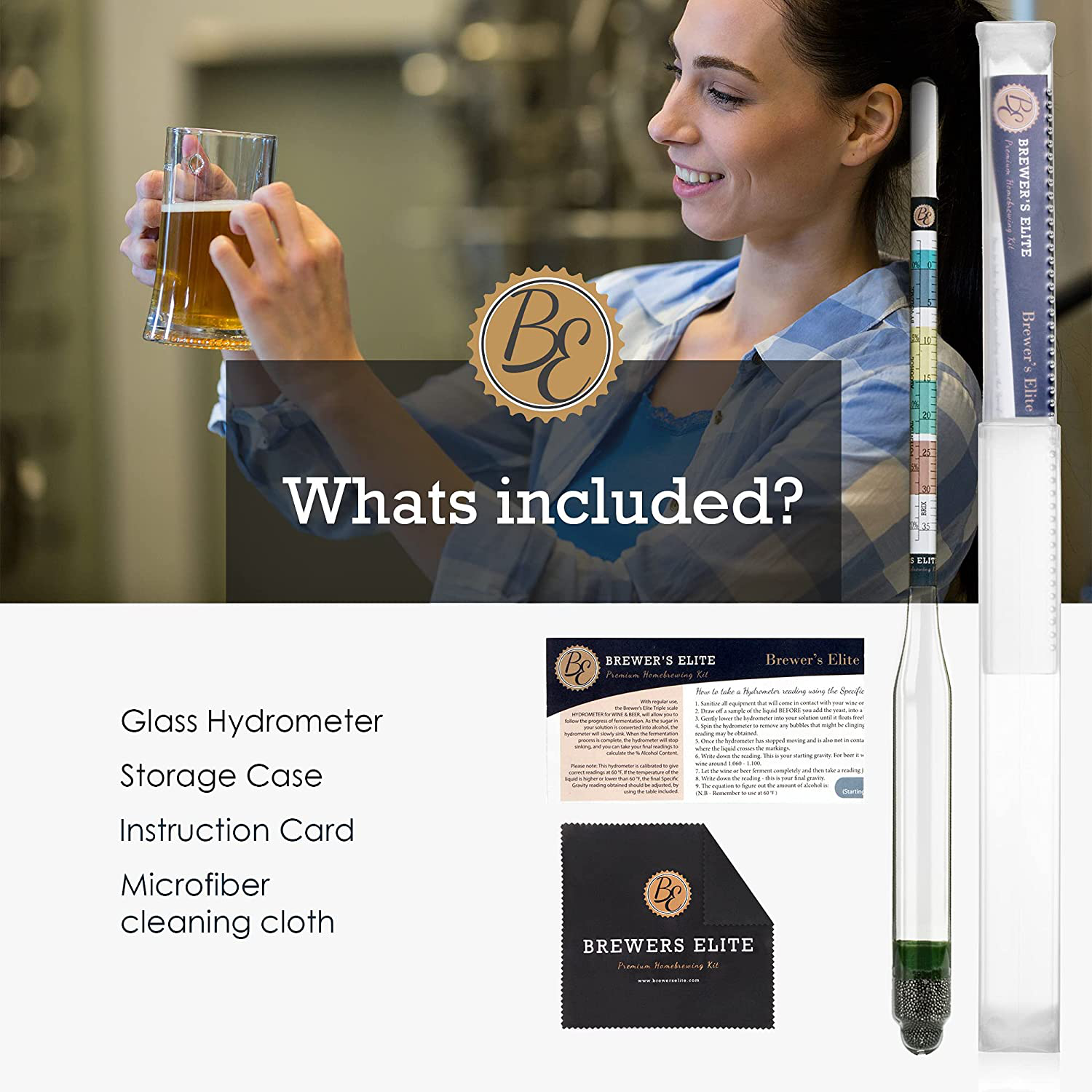 Brewer's Elite Hydrometer - for Home Brew Beer, Wine, Mead and Kombucha - Deluxe Triple Scale Set, Hardcase and Cloth - Specific Gravity ABV Tester