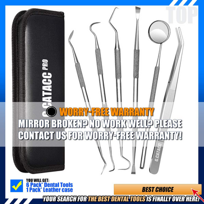 6 Piece Stainless Steel Professional Dental Hygiene Cleaning Kit With Portable Case