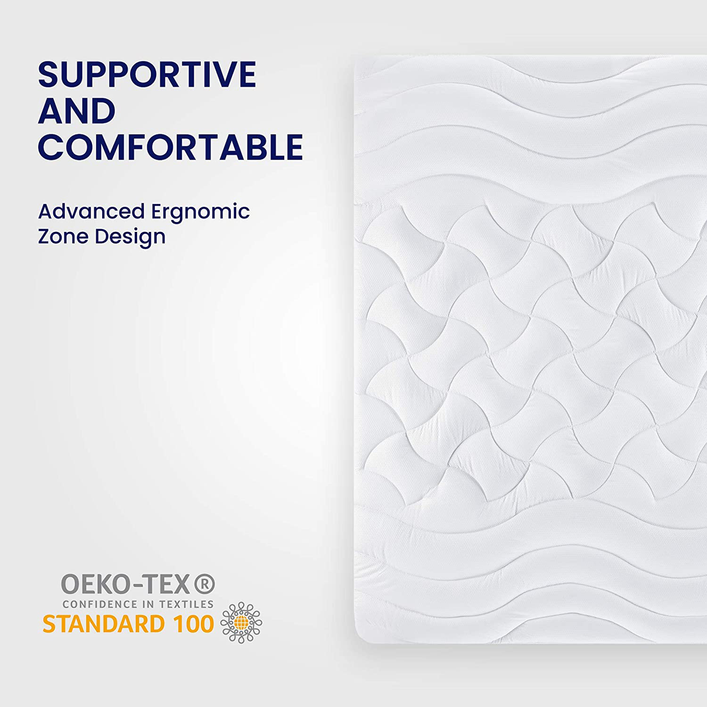 SLEEP ZONE Premium Mattress Pad Cover Cooling Overfilled Fluffy Soft Topper Zone Design Upto 21 inch Deep Pocket with Athletic Grade Elastic Skirt, White, Twin