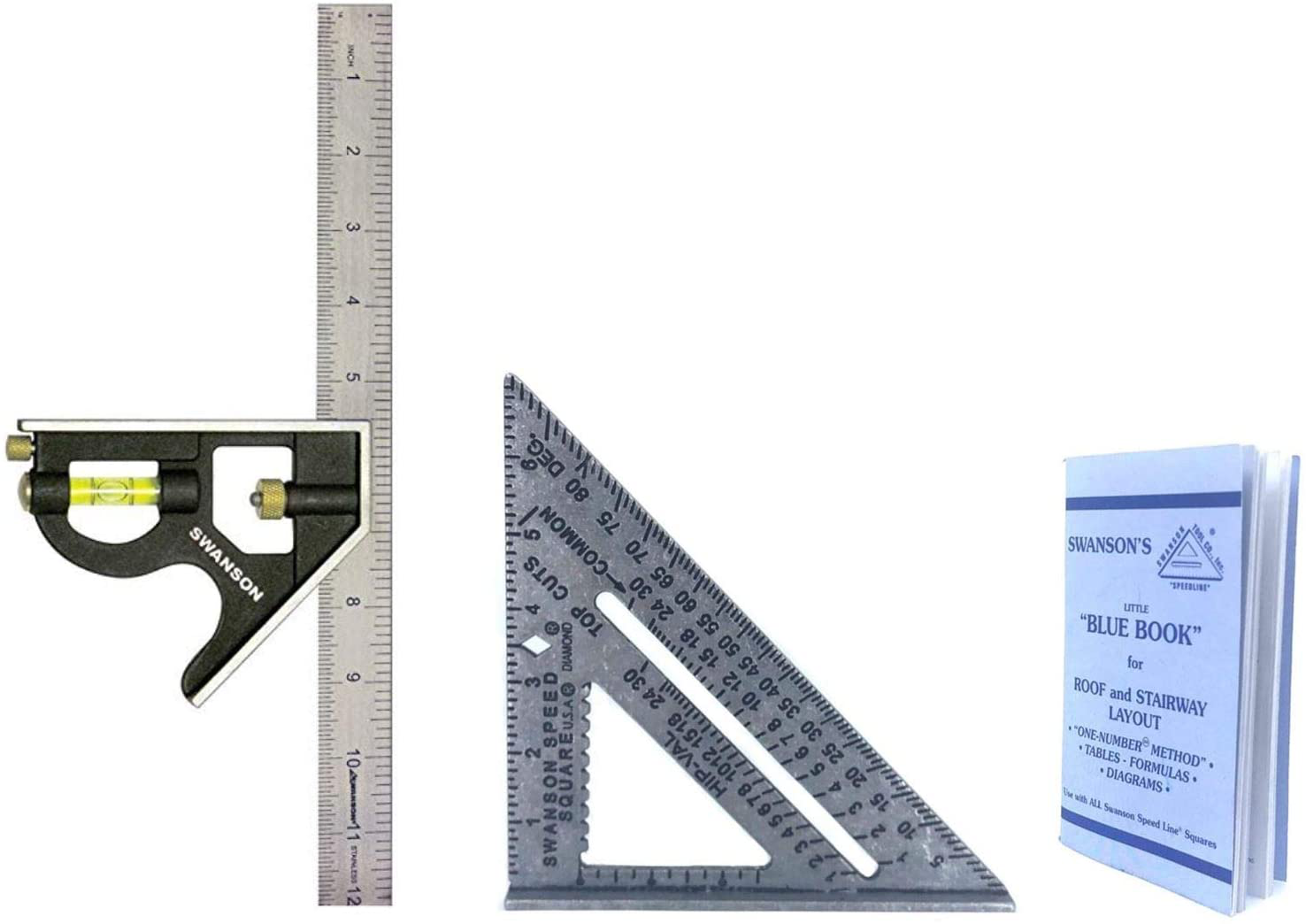 Swanson Tool Co S0101TC132 Value Pack with Speed Square Layout Tool, Blue Book and 12 Inch Combination Square