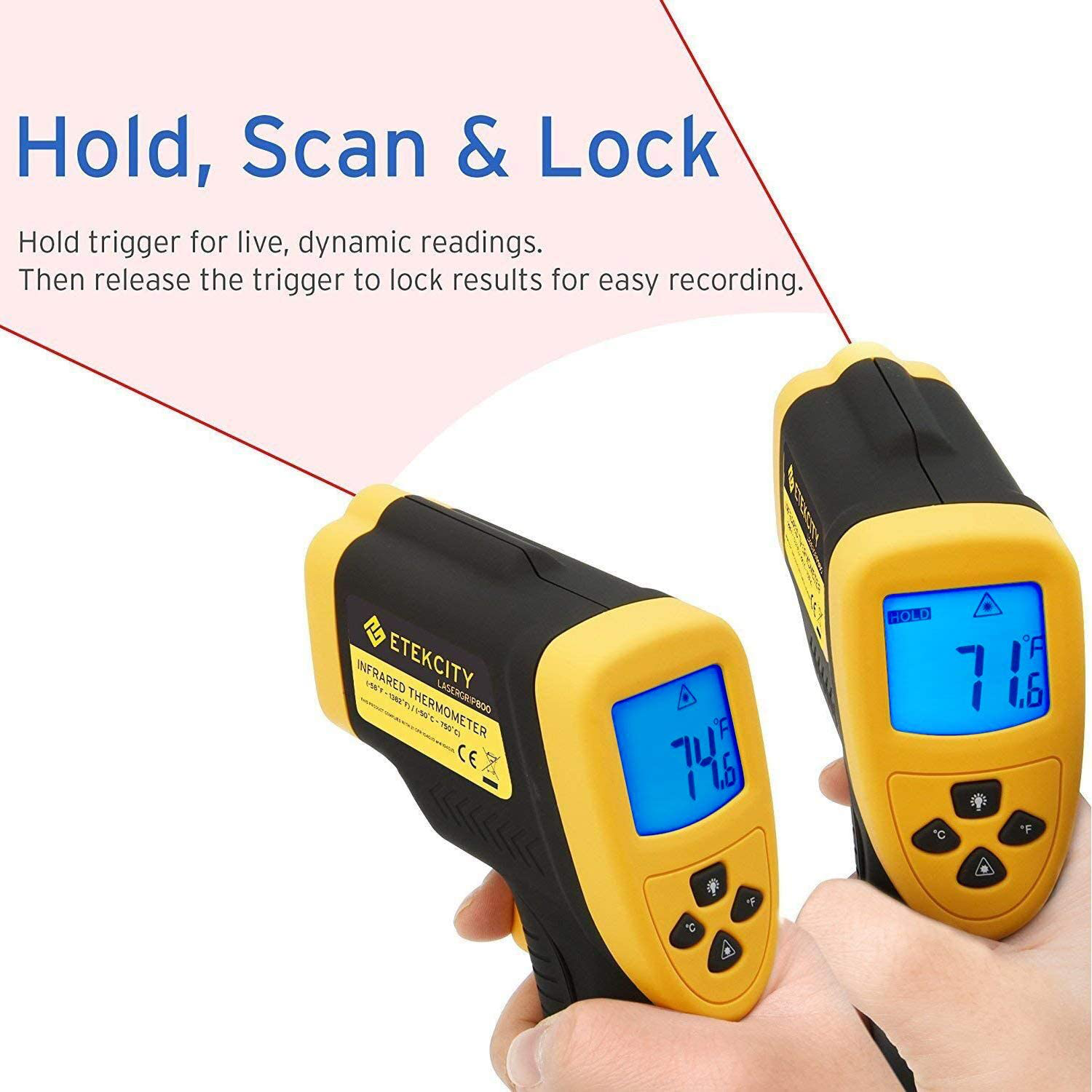 Etekcity Infrared Thermometer 800 (Not for Human) Non-Contact Digital Temperature Gun,16:1 DTS Ratio, 58℉ to 1382℉(-50℃ to 750℃), Yellow and Black