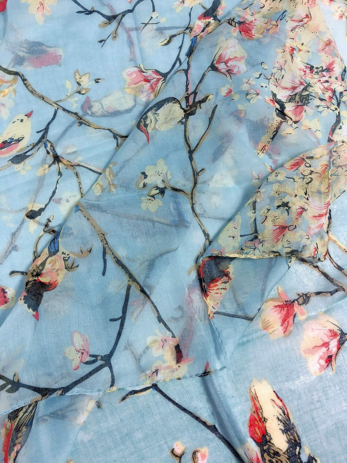 GERINLY Scarfs for Women Lightweight Floral Birds Print Cotton Scarves and Wraps for Holiday