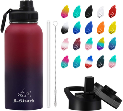 Water Bottle - 24/32/40 oz Water Bottle with Straw, Double Wall Vacuum Stainless Steel Water Bottle with 3 Option Lid Keeps Hot or Cold, Leak Proof Sports Water Bottle for Camping Travel, Office and Outdoor
