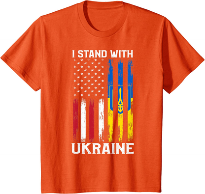 I Stand With Ukraine Flag American USA Flag Support Ukraine T-Shirt
