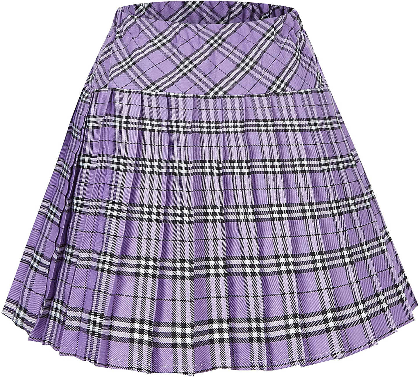 Women's Elastic Waist Plaid Pleated Skirt Tartan Skater School Uniform Mini Skirts