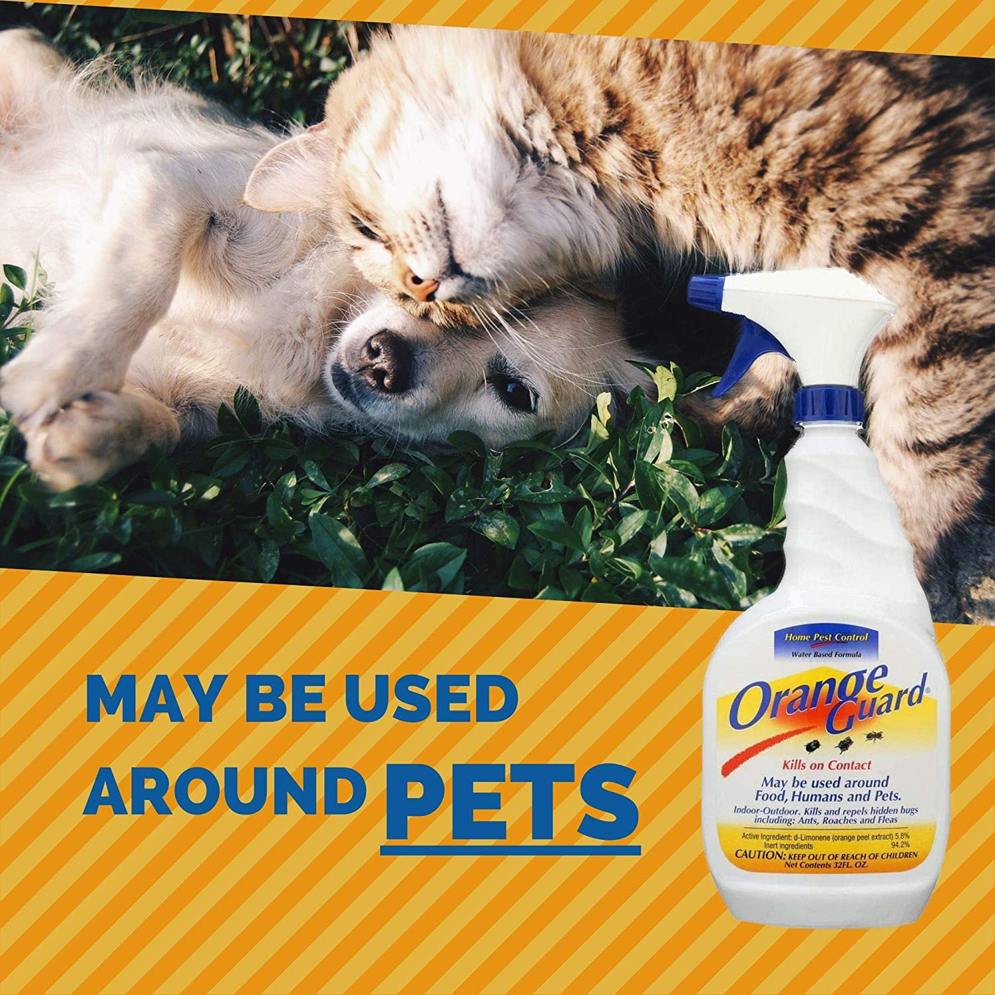 ORANGE GUARD Home Pest Control Spray - Kills and Repels Ants, Roaches, Fleas and More - Water Based Indoor/Outdoor Natural Organic Formula - 32 fl oz