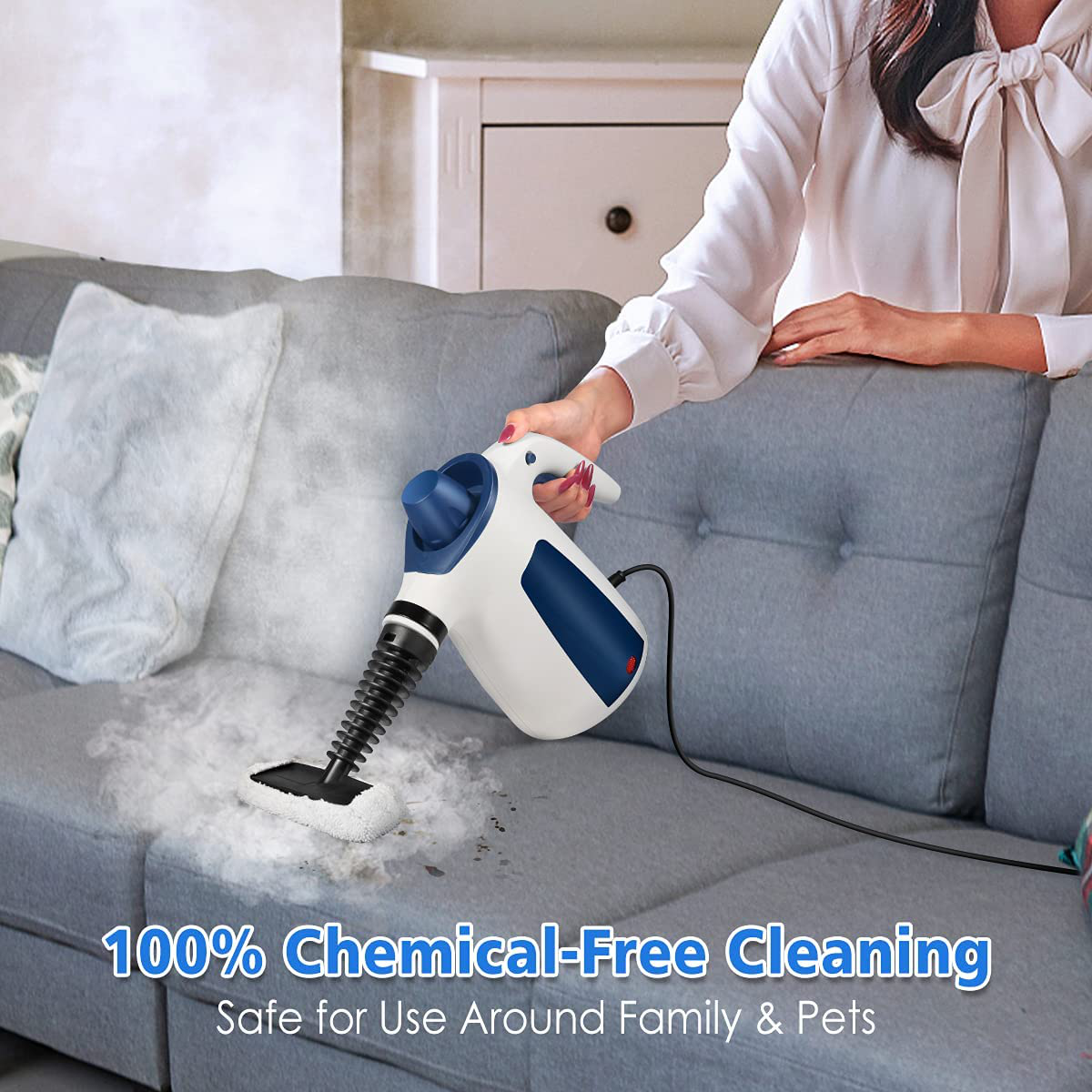 Steam Cleaner, Portable Car Carpet Upholstery Cleaner Machine High Pressure Steamer with 9 Piece Accessories for Cleaning, Couch/Floor/Bathroom/Auto/Grout Cleaner for Home Use, Handheld Steamer