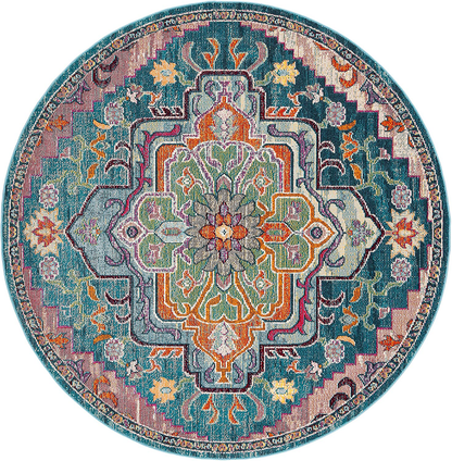 Safavieh Crystal Collection CRS501B Boho Chic Oriental Medallion Distressed Non-Shedding Stain Resistant Living Room Bedroom Runner, 2'2" x 9' , Light Blue / Fuchsia
