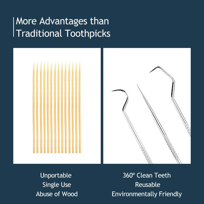 3 Pcs/Set Stainless Steel Toothpicks Kit, Premium Teeth Cleaning Tools, Reusable Floss Tooth Picks Set, Pocket Keychain Portable Metal Toothpicks Holder for Travel, Outdoor