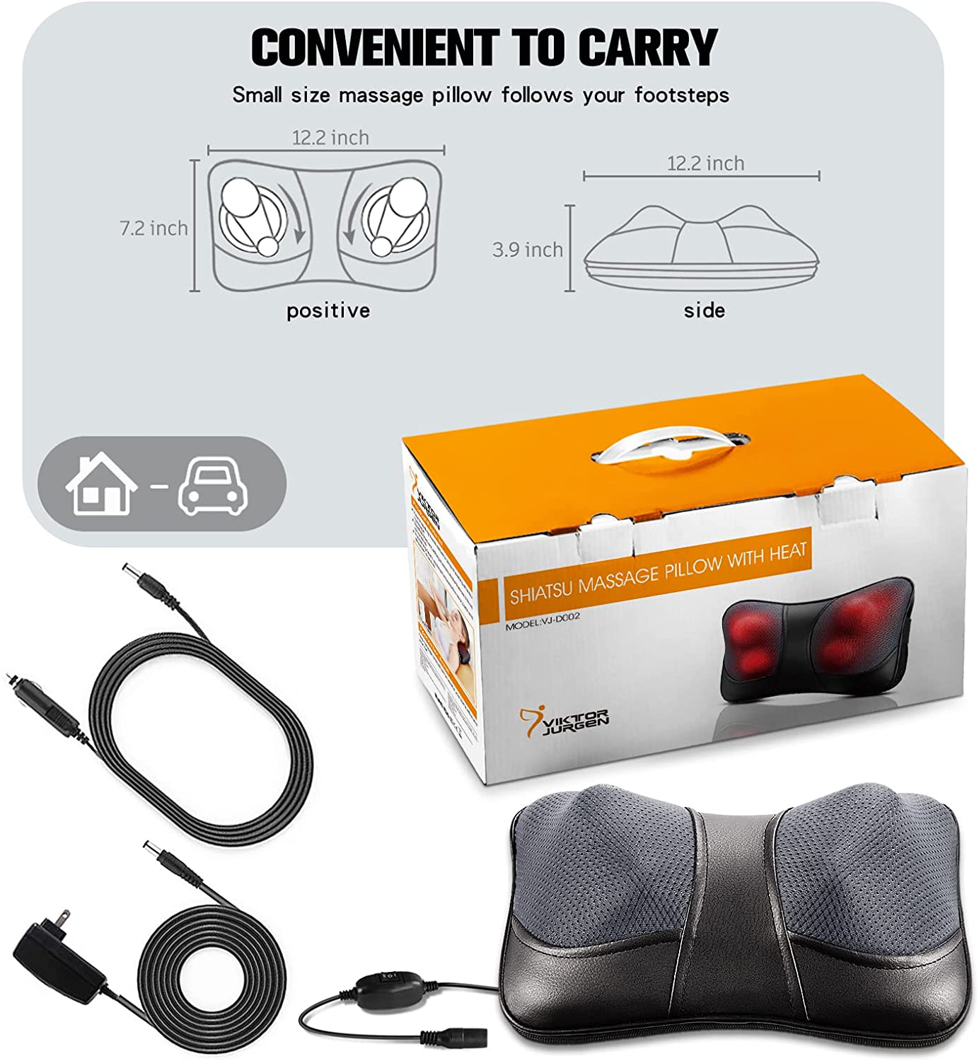 Neck and Back Massager Pillow, Shiatsu Kneading Massage with Heat for Shoulders, Lower Back, Waist, Legs, Foot and Full Body Muscle Pain Relief, VIKTOR JURGEN Unique Gifts for Men, Women