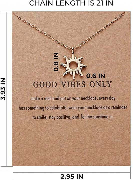 Clavicle Necklace with Blessing Gift Card, Small Dainty Gold Sun God Light with Rope Pendant Chain - Classy Costume Choker Jewelry Favors