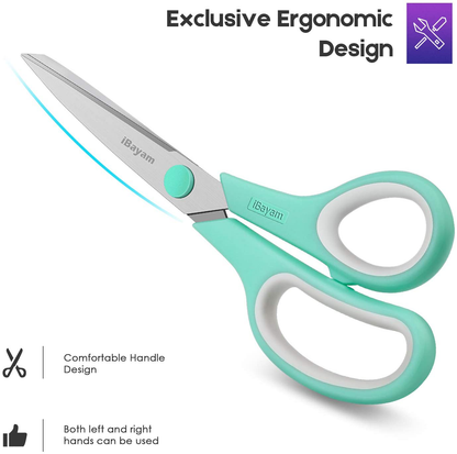Scissors, iBayam 8" Multipurpose Scissors Bulk 3-Pack, Ultra Sharp Blade Shears, Comfort-Grip Handles, Sturdy Sharp Scissors for Office Home School Sewing Fabric Craft Supplies, Right/Left Handed
