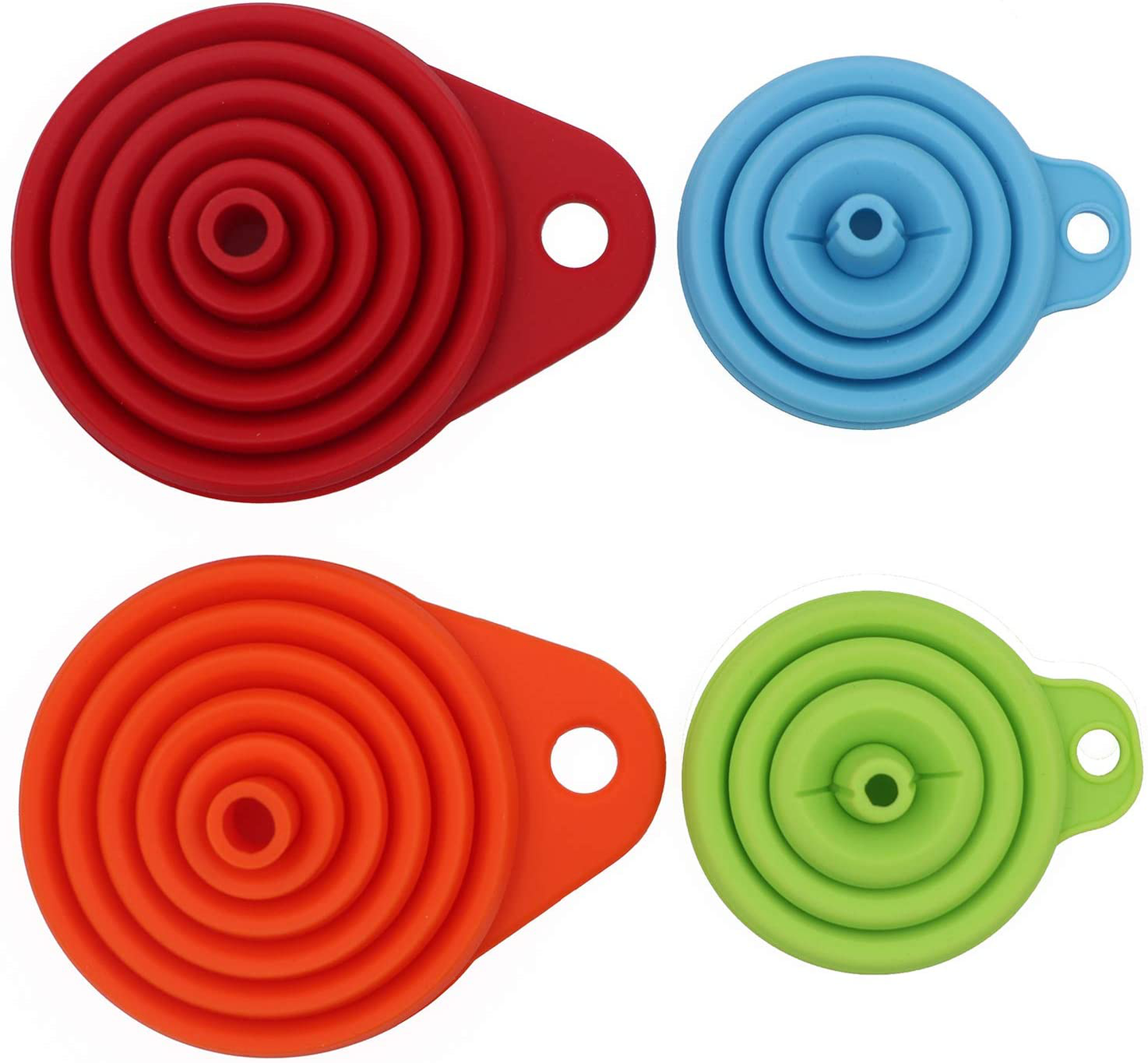 KongNai Silicone Collapsible Funnel Set of 4, Small and Large, Kitchen Gadgets Foldable Funnel for Water Bottle Liquid Transfer Food Grade