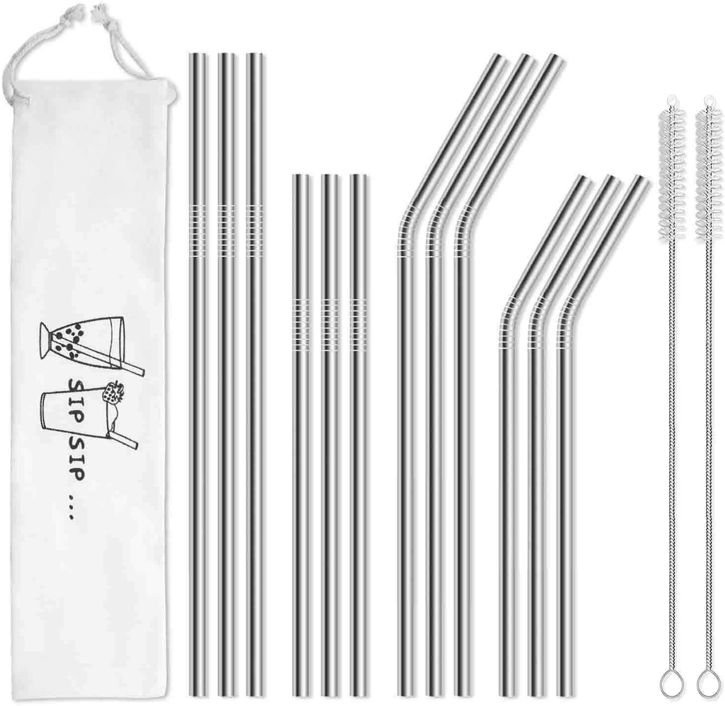 Hiware 12-Pack Rose Gold Metal Straws Reusable with Case - Stainless Steel Drinking Straws for 30oz and 20oz Tumblers Yeti Dishwasher Safe, 2 Brushes Included