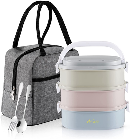 Bento Box Adult Lunch Box, Slaipo Leak-proof Lunch Box Containers Insulated Lunch Bag Fork Spoon, Portable Stackable Food Container Storage Boxes for Work School Camping, 3 Tiers…