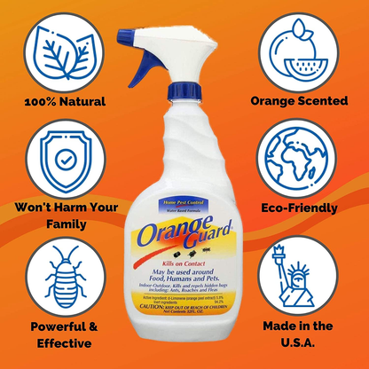 ORANGE GUARD Home Pest Control Spray - Kills and Repels Ants, Roaches, Fleas and More - Water Based Indoor/Outdoor Natural Organic Formula - 32 fl oz