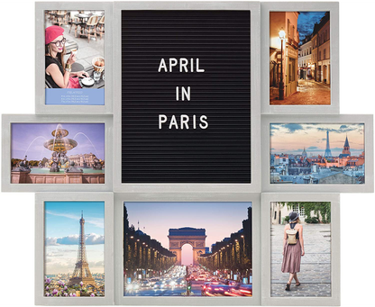 Melannco Customizable Letterboard 8-Opening Photo Collage, 19 x 17 inch,Distressed Black
