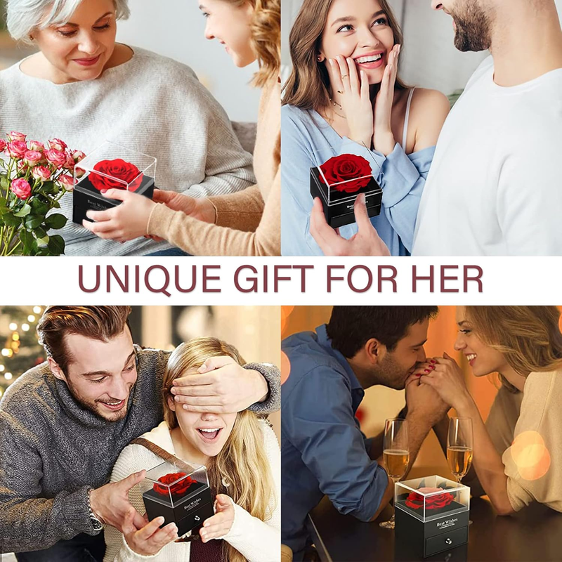 Preserved Rose Gift Box with Ruby Brooch, Eternal Rose in Jewelry Box