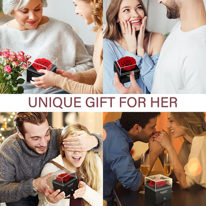 Preserved Rose Gift Box with Ruby Brooch, Eternal Rose in Jewelry Box