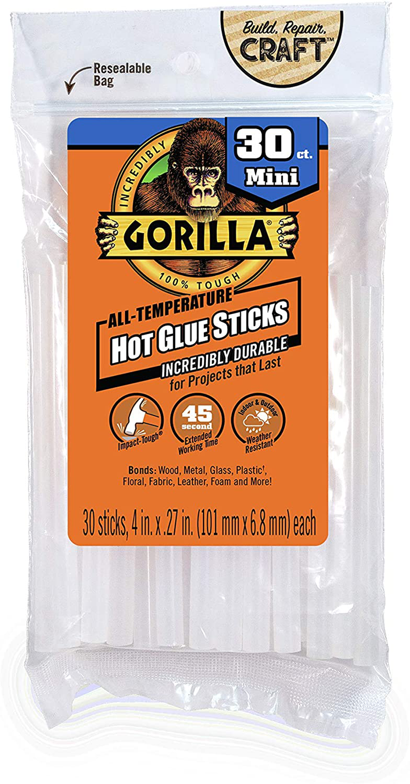 Gorilla Dual Temp Mini Hot Glue Gun Kit with 30 Hot Glue Sticks, (Pack of 1)