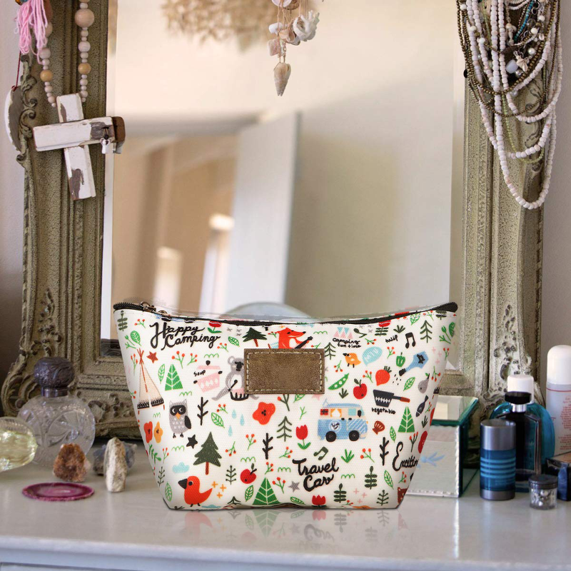 Toiletry Bag, Frcolor Multifunction Makeup Bag Purse Organizer Cartoon Cosmetic Pouch Waterproof Travel Cosmetic Case for Women Girls Teenagers (Happy Camping)