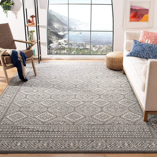 Safavieh Tulum Collection TUL264F Moroccan Boho Distressed Non-Shedding Stain Resistant Living Room Bedroom Area Rug, 6' x 9', Dark Grey / Ivory