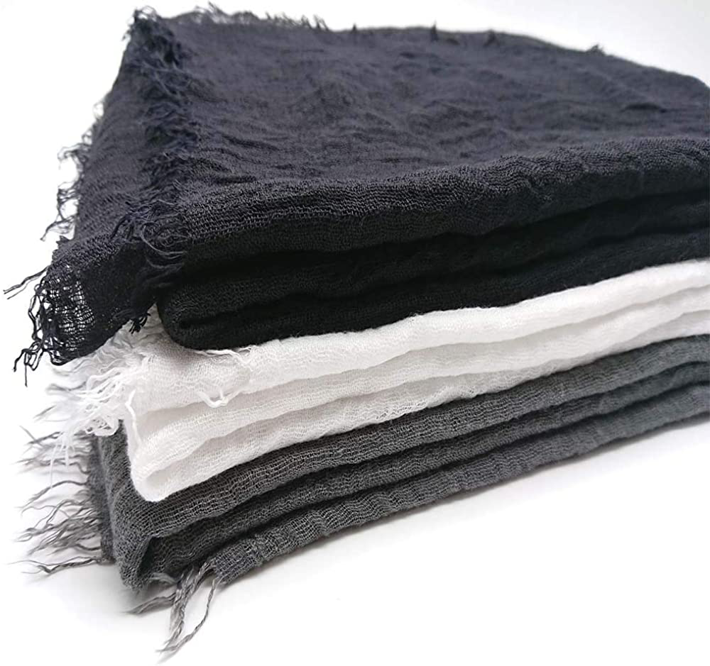 Summer Cotton Blend Crinkle Vintage Soft Scarf with Fringed Edges 35" × 70"