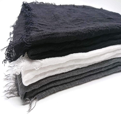 Summer Cotton Blend Crinkle Vintage Soft Scarf with Fringed Edges 35" × 70"