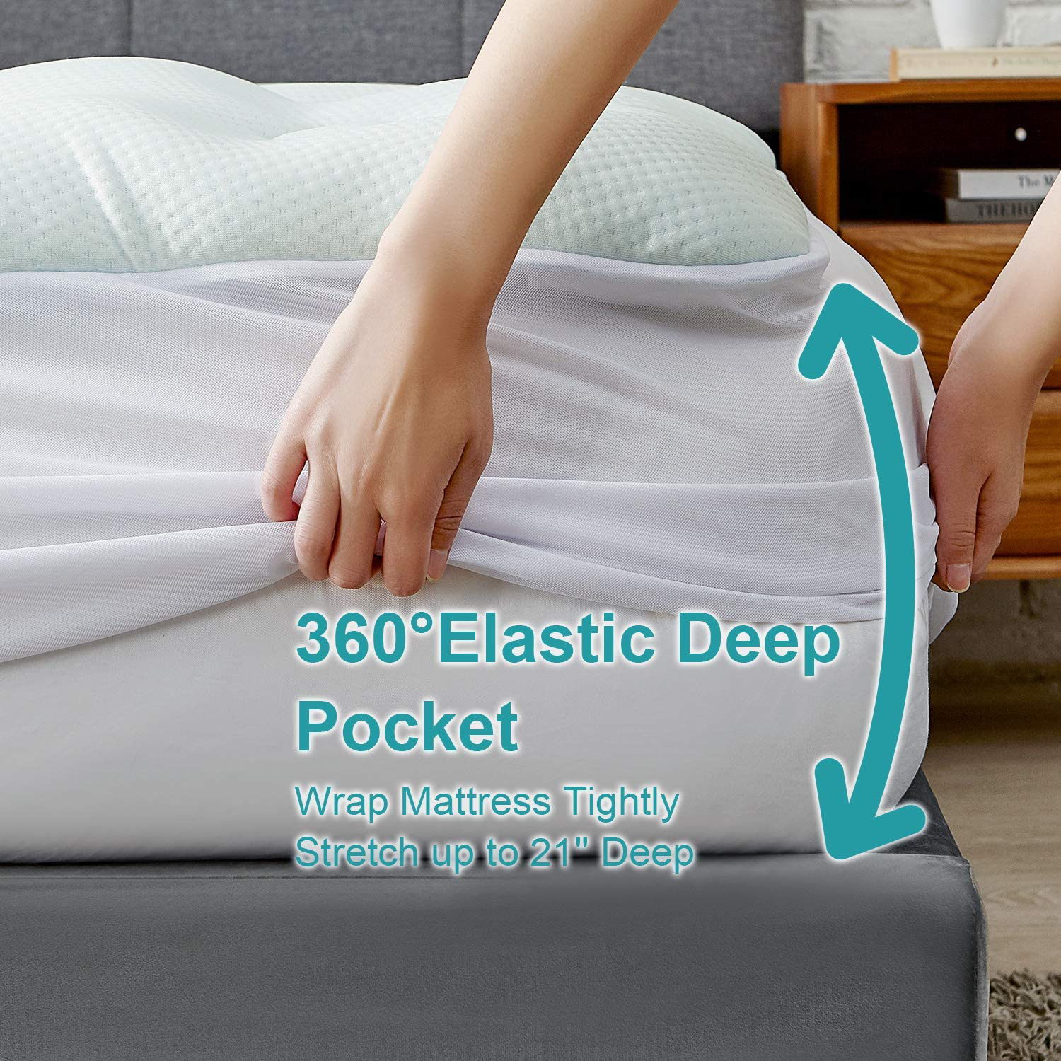 Hansleep Cal-King Memory Foam Mattress Pad Topper,Cooling Gel Bamboo Mattress Pad Fluffy Mattress Protector with Deep Pocket, Breathable Air Mattress Topper Cover, 72x84 Inches