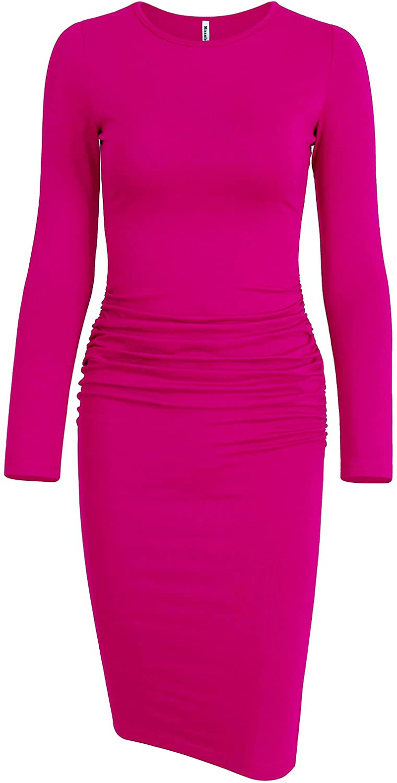 Missufe Women's Long Sleeve Ruched Casual Sundress Midi Bodycon Sheath Dress