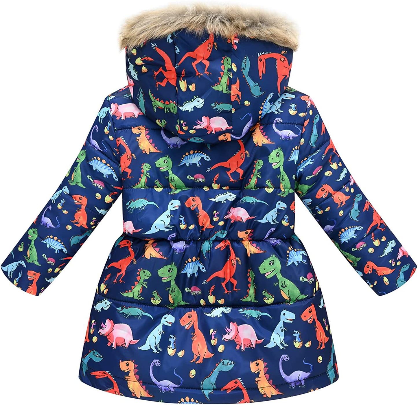 UWBACK Winter Coat for Girls Hooded Floral Print Kids Warm Cotton Parka