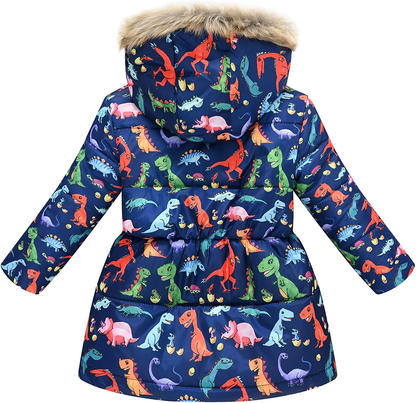 UWBACK Winter Coat for Girls Hooded Floral Print Kids Warm Cotton Parka
