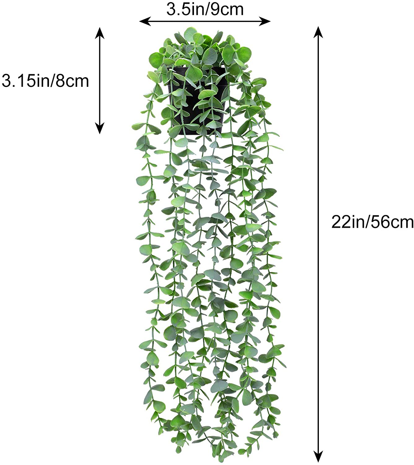 Funarty Fake Plants Decor Small Artificial Hanging Plants Fake Eucalyptus Potted Plants Faux Greenery Vine Plant with Black Pot for Home Indoor Outdoor Décor