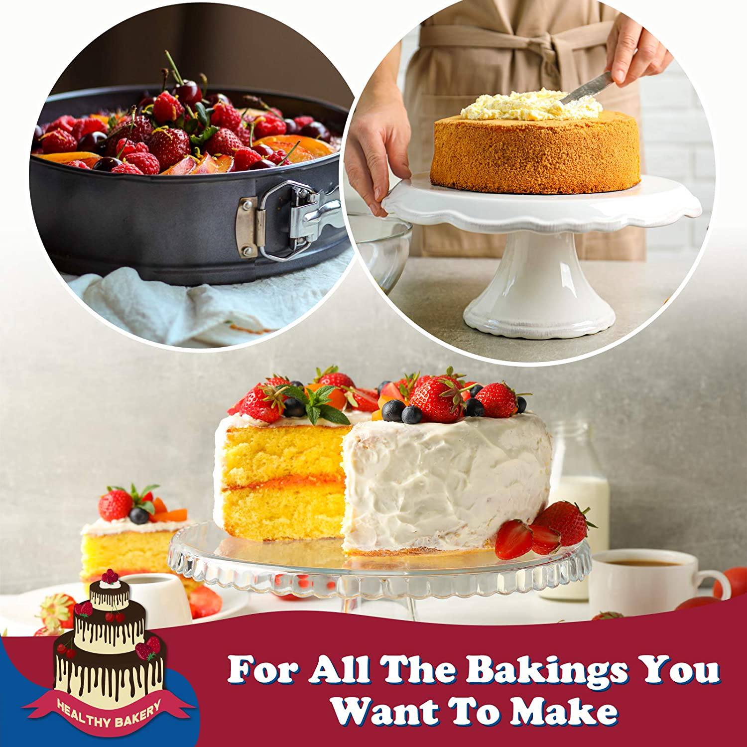 Hiware 10 Inch Non-stick Springform Pan with Removable Bottom / Leakproof Cheesecake Pan with 50 Pcs Parchment Paper
