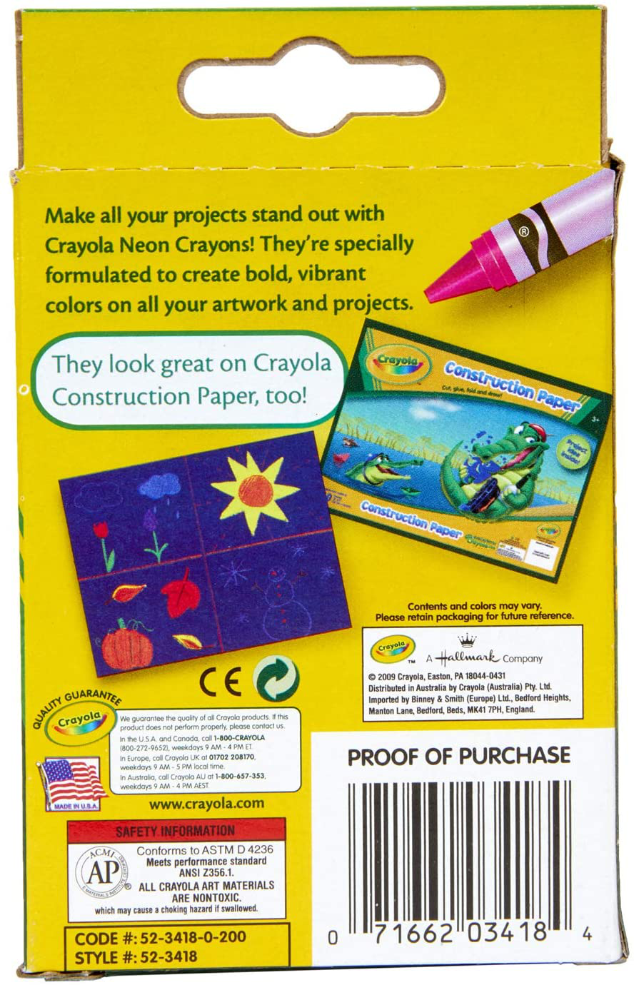 Crayola Neon Crayons, Coloring Book Supplies, Gift for Kids, 8 Count
