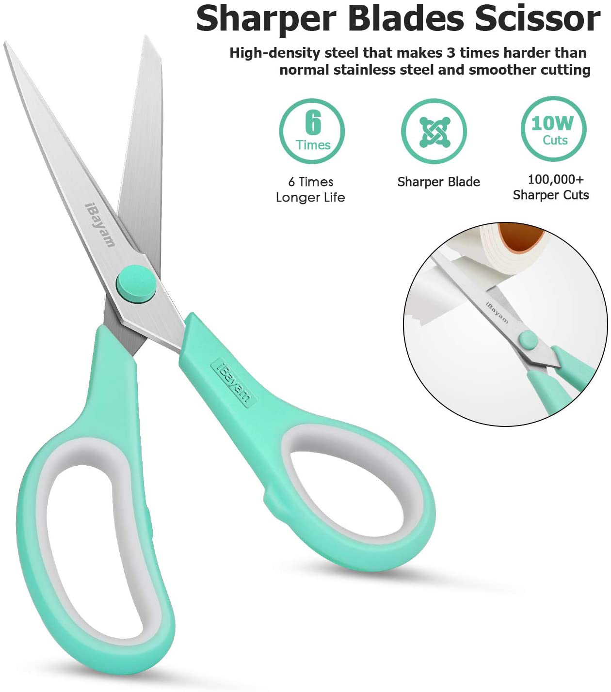 Scissors, iBayam 8" Multipurpose Scissors Bulk 3-Pack, Ultra Sharp Blade Shears, Comfort-Grip Handles, Sturdy Sharp Scissors for Office Home School Sewing Fabric Craft Supplies, Right/Left Handed